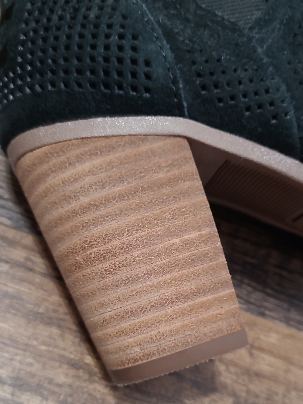 Toms Majorca Black Peep Toe Perforated Suede Bootie - Picture 7 of 9